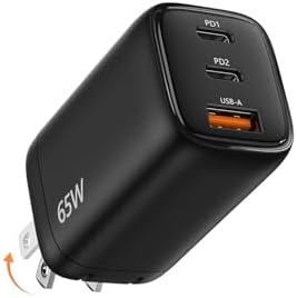 TECKNET 65W USB C Charger, Type C Chargers Fast Charging Block Multi Port | GaN USB C Charger Block Foldable for iPhone 17/16/15 Series, Samsung Galaxy S26/S25/S24 Ultra, MacBook, iPad and More, Black
