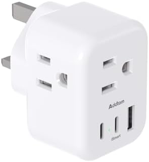 Addtam US to UK Ireland Travel Plug Adapter, Type G Power Plug Adapter with 3 Outlets 3 USB Ports(2 USB C), UK Adapters for Travel for USA to Dubai England London Scotland British Kenya Irish Hongkong