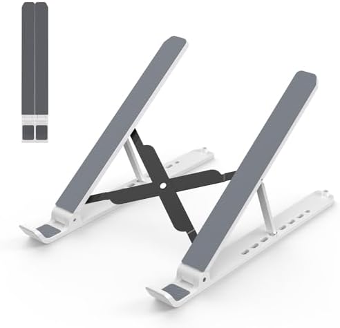 Tonmom Laptop Stand for Desk, Adjustable Laptop Riser, White | ABS+Silicone Foldable Portable Notebook Holder, Ventilated Cooling Notebook Mount Computer Stand for 10-15.6” Laptops,Tablets