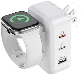 100W 4in1 Charger with Apple Watch Charging, Fast USB C Charger Block Dual Foldable Travel Essentials for iPhone 17/16/15 Series, iPad, MacBook Pro/Air, iWatch
