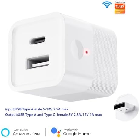 Tuya app Micro WIFI USB adaptor, Smart 5-12V DC outlet Switch,Remote Timer your USB device by Phone app,Compatible with Alexa Google Home
