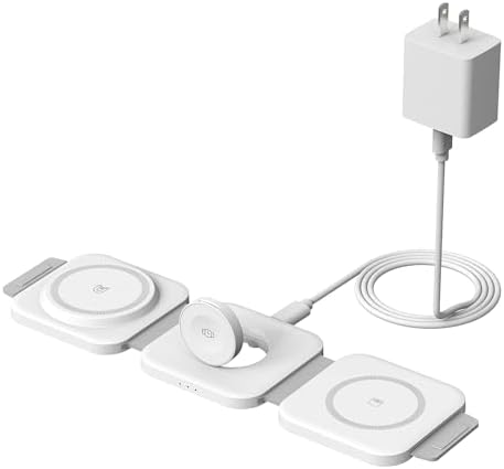 3 in 1 Wireless Charging Station,Foldable Magnetic Wireless Charger for Apple Devices,Travel Charging Pad for iPhone 17 16 15 14 13, Watch & AirPods,Fast Charging Station for Home Office Travel(White)