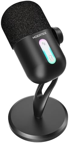 USB Microphone for PC, Cardioid Condenser Microphone with Active Noise Cancellation, Quick Mute, Built-in Headphone Jack, Gaming Mic with Table Stand, for Live Streaming, Instruments, Podcast