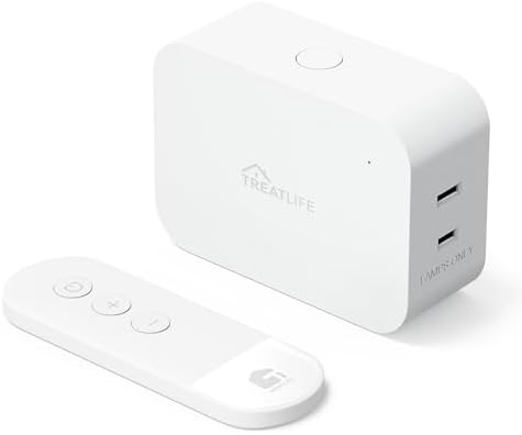 TREATLIFE 2 in 1 Dimmer Plug with Remote, No Smart Features, Wireless Remote Control Outlet, Up to 100FT Range, Plug-in Dimmer Switch for Dimmable Bulbs, String Lights, Max Power 300W