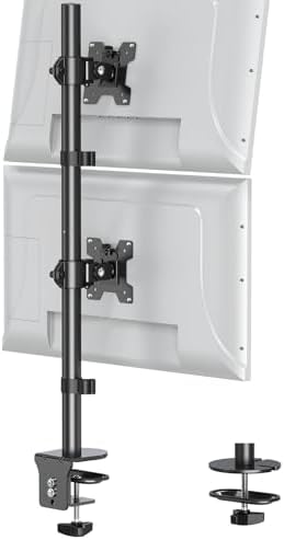 Vertical Dual Monitor Stand for Max 32 "Computer Screen | Holds up to 17.6 lbs Each Stacked Monitor Mount Height Adjustable, Swivel, Tilt Monitor Desk Mount, VESA 75/100
