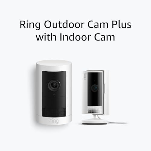 Ring Outdoor Cam Plus, Battery, White with Ring Indoor Cam (2nd Gen), White