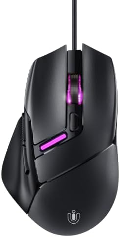 Uineer Wired Gaming Mouse, 7200 DPI, 6 Programmable Buttons, RGB Lighting | 6 programmable buttons, adjustable 7200 DPI, RGB lighting and quiet clicks for work or gaming