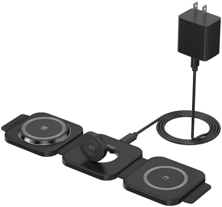 Wireless Charging Station for Apple Multiple Devices - 3 in 1 Foldable Magnetic Wireless Charger - Travel Charging Pad for iPhone 16 15 14 13 12 Pro Max Plus Watch & AirPods (Black)