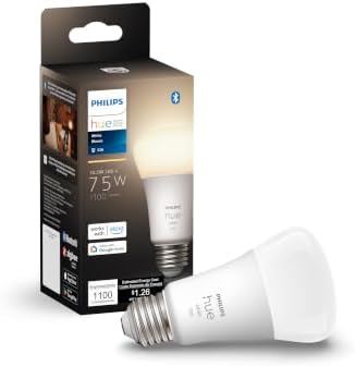 Philips Hue Smart 75W A19 LED Bulb - Soft Warm White Light - 1 Pack - 1100LM - E26 - Indoor - Control with Hue App - Works with Alexa, Google Assistant and Apple Homekit