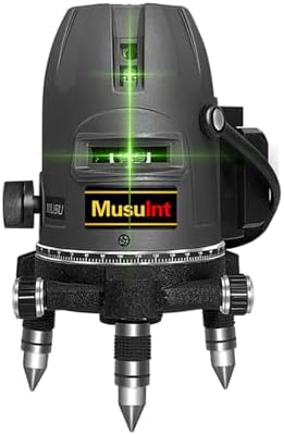(Outdoor Superbright) 5 Lines Outdoor Green Laser Level 360 Self Leveling Precision Level Tool Super Brightness 5 Strong Light Spots Can Rotate 360 Degrees Digital Lithium Ion Battery High Capacity