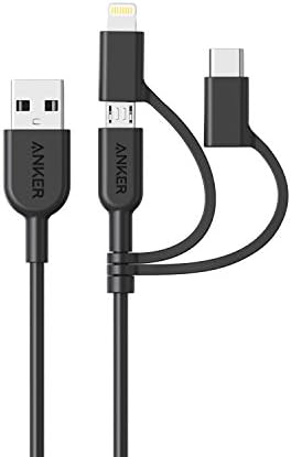 Anker Powerline II 3-in-1 Lightning, USB C, Micro USB Cable (3 ft, Black) | Compatible with iPhone, iPad, Huawei, HTC, LG, Samsung, Sony Xperia, Android Devices, and More