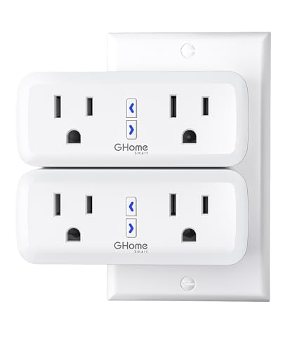 Dual Smart Plug 15A, GHome Smart Plugs Work with Alexa and Google Home, 2-in-1 Compact Smart Outlet Timer with APP Remote Control, 2.4GHz Wi-Fi Only, No Hub Required, FCC Listed, 2 Pack