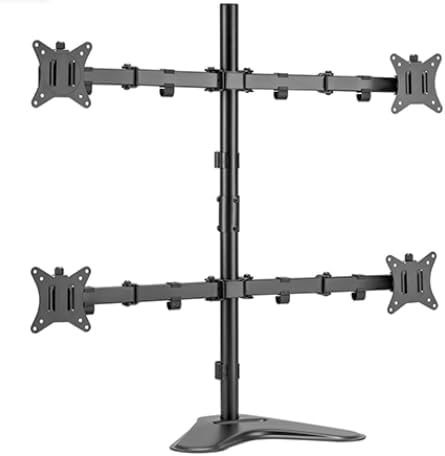 PUTORSEN Quad Monitor Stand for 4 Screens, 17-32", 19.8 lbs Each | Stacked 4-Screen Desk Mount with Full-Motion Arms, VESA 75/100, Tilt, Swivel & Rotation, Larger Base with Phone Slot, Black
