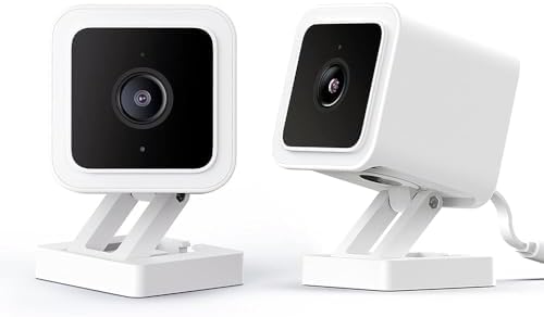 WyzeCamera v3 1080p HD Indoor/Outdoor Plug-in Smart Home Security Cameras, Color Night Vision, 2-Way Audio, MicroSD Card Slot, Compatible with Alexa - White, 2-Pack