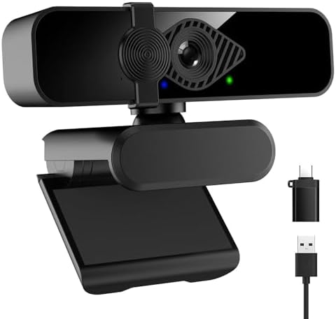 2K Ultra HD Webcam, Computer Camera for PC Monitor Laptop Desktop - External Web Cameras with Microphone, USB C Adapter, Privacy Cover for Video Conferencing, Streaming & Online Learning