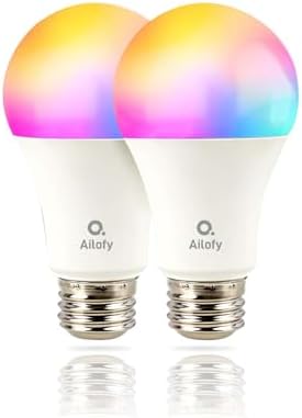 Ailofy LED Light Bulbs, Smart Light Bulbs that Compatible with Alexa & Google Assistant, Color Changing Light Bulb, WiFi Light Bulbs, A19 E26, 9W 800LM, 1800K-6500K Tunable White, 2 Pack
