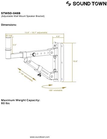 Sound Town 2-Pack Adjustable Wall Mount Speaker Brackets with 180-degree Swivel (STWSD-048B)