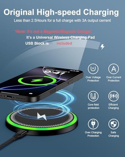 Wireless Charger Samsung S26, 15W Android Wire Less Charging Pad for Galaxy | Fast Charging Station with Block for S26 Ultra S25 S24, Google Pixel 10 Pro XL/9a Android iPhone 17 16 Cargador inalámbrico