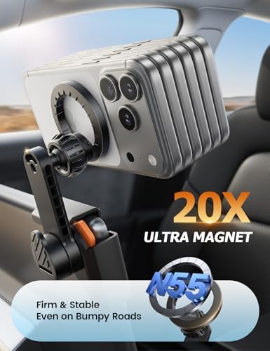Lamicall Magnetic Phone Holder for Tesla Model 3 and Y Strongest N55 Magnet | No Adhesive for Tesla Phone Mount, One-click Lock Adjustable for Magsafe Car Mount fit iPhone 17 16 15 14 Pro Max All Phones
