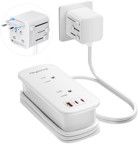 Universal Travel Adapter, PD 30W European Travel Plug Adapter with 2 USB-C & 1 USB-A Ports, International Power Adapter Fast Charging with 70in Power Cord for USA EU UK AUS