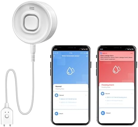 Water Alarm Leak Detector, Water Leak Detector with Cable, 100dB Adjustable Sound Alarm & Real-Time App Alerts WiFi Water Sensor for Home, Kitchen, Bathroom, Warehouse