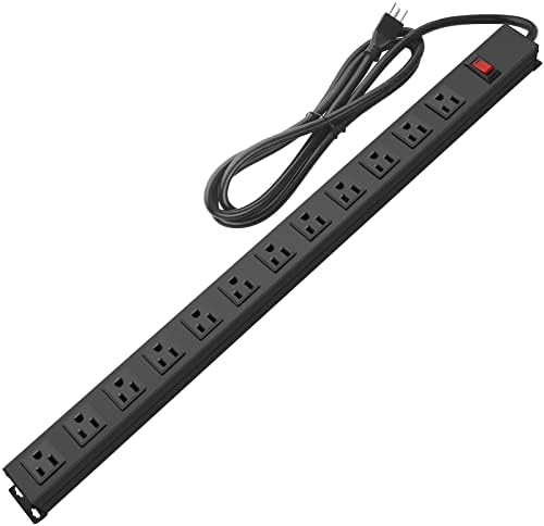 HHOSET Long Power Strip Surge Protector, 12 Ports, Black, 15FT