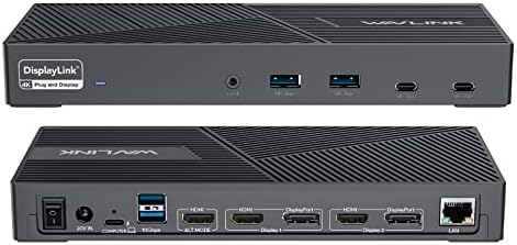 WAVLINK DisplayLink Docking Station Triple Monitor 4K@60Hz for 3 Monitors, 100W Charging for Thunderbolt 5/4/3, USB C M1-M5 Mac/MacBook Neo/Windows- 3 HDMI, 2 DP, 6 USB Ports, 160W Power, LAN, Audio
