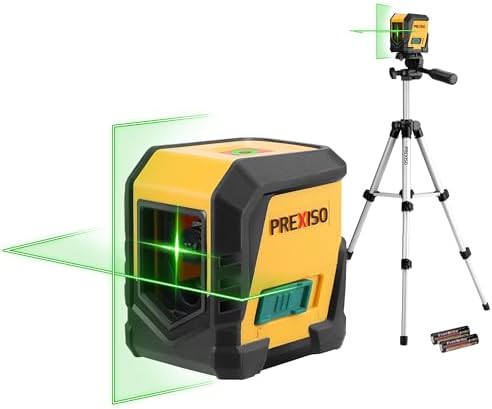 PREXISO Laser Level with Tripod, 65Ft Self Leveling Cross Line Laser Level | 31-1/2 Inch Tripod Green Line Lazer leveler Tool for Hanging Pictures, Home Renovation with LED Indicator & 2 AA Batteries