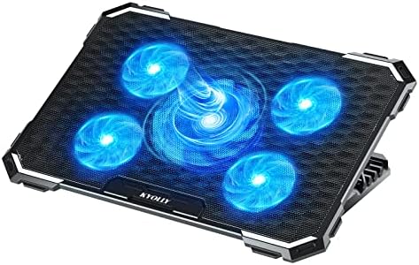 KYOLLY Upgrade Laptop Cooling Pad,Gaming Laptop Cooler with 5 Quiet Fans,2 USB Ports,5 Adjustable Stand Height,Blue LED Lights,for 15.6 Inch Laptops