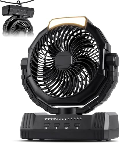 KopBeau Portable Camping Fan, 20000mAh Battery Operated Tent Fan with Light | Up to 60H Run Time, Hanging Hook, LED Lighting & Strong Air Flow, Compact Cordless Fan for Tent, Golf Cart, Beach, RV