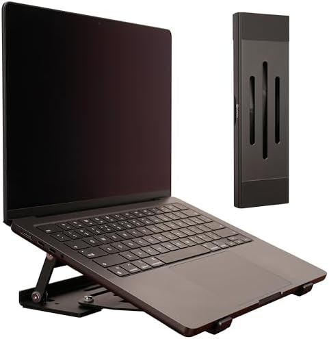 Aluminum Fold & Laptop Riser Stand 3-in-1 Adjustable, Foldable Cooling Stand with Integrated Storage Box, Ruler and Ultra-Slim Portable Design for MacBook, Tablet, Ipad, Keyboard and All Laptop