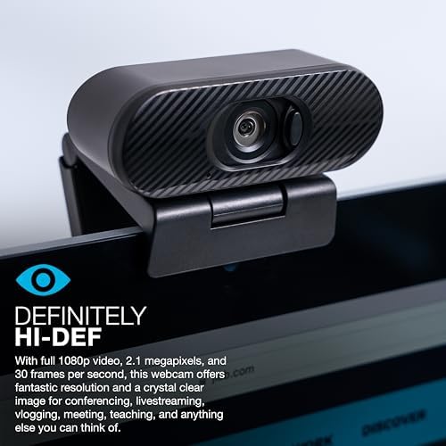 JLab Go Pop Cam, USB Webcam, 1080p, Built-in Privacy Shutter, Plug and Play, Black
