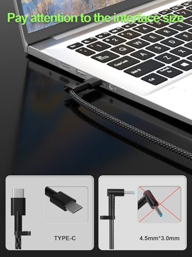 Slim 65W USB-C Charger Compatible with HP Elitebook, Spectre, Envy, ProBook, Pavilion, Fortis, OmniBook,ZBook Firefly, Elite x2, Chromebook X360 Laptop Travel Fast Charging Adapter