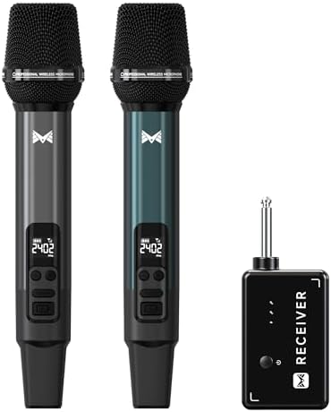 Wireless Microphone, Metal Dynamic Wireless Microphones with One-to-One Chip Connection and Rechargeable Receiver, 40H Duration, 200FT Range Receiving, Volume Control Karaoke Microphone for Singing
