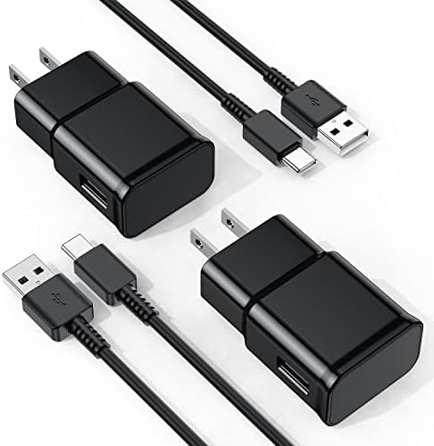 Samsung Galaxy S10/S9/S8 2 Pack Adaptive Charger with USB-C Cable 6FT Black | USB Type-C fast charging cables for Galaxy S10e/S20/S21/Note 8/9/10/20/A70/A50/A51/A52/A42/A32/A13/A12 Ultra Plus, 6FT Black