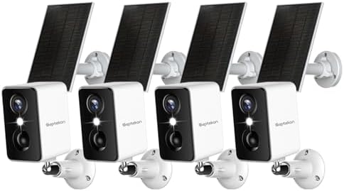Septekon 2K Security Cameras Wireless Outdoor 4 Pack, Solar Battery Powered Camera with Two Spotlights, PIR Motion Detection Siren, Color Night Vision, 2-Way Audio, IP66 Waterpoof