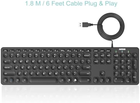 Arteck Backlit USB Wired Full Size Keyboard with Media Hotkey for PC and Laptop