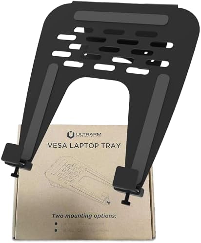 ULTRARM Steel Laptop Tray Holder for VESA Monitor Arm, Stand & Mount | 29 lb Capacity, Vented Cooling Platform, Smooth Access Design, VESA 75/100 Mounting Holes, Also Fits Tablets, Black, MAAC-L