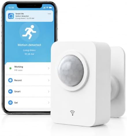 WiFi Motion Sensor for Home Security, Smart PIR Motion Detector with Free App Alerts, Smart Life Remote Monitoring, 2.4GHz Wireless Sensor, No Hub Required for Smart Home Automation
