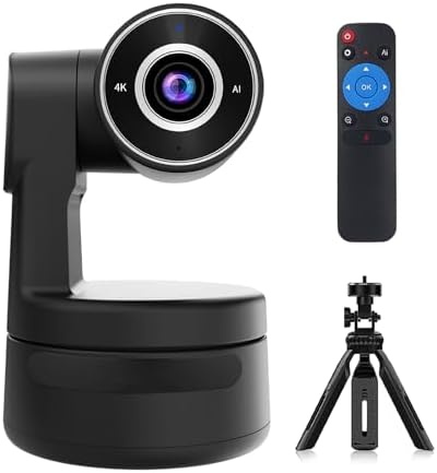 Tiny 4K PTZ Webcam HDR ½.8" Sensor Auto-Frame Gesture Control Built-in Pickup Support USB Audio and Video Output for Online Meetings, Online Chats, Online Classes, Live Streaming, etc.
