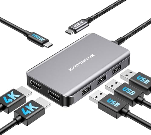 Laptop Docking Station Dual Monitor, USB C to Dual HDMI Adapter