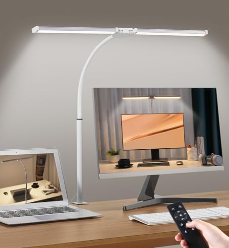 Motumen Led Desk Lamp for Home Office, Eye-Care Desk Light Clamp, White