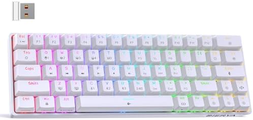 DIERYA DK63 60% Wireless Mechanical Gaming Keyboard | Bluetooth/2.4G/Wired Keyboard | RGB Backlit Compact 63 Keys Mini Office Keyboard | with Red Switch | for Windows Laptop PC Gamer Typist-White