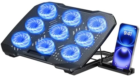 TECKNET Laptop Cooling Pad with Phone Stand, Laptop Cooler for 12-17.3 Inch | Stepless Speed Control to 2600 RPM, 360° All-Around Cooling, Whisper-Quiet Design, 5-Level Heights, Dual USB Ports