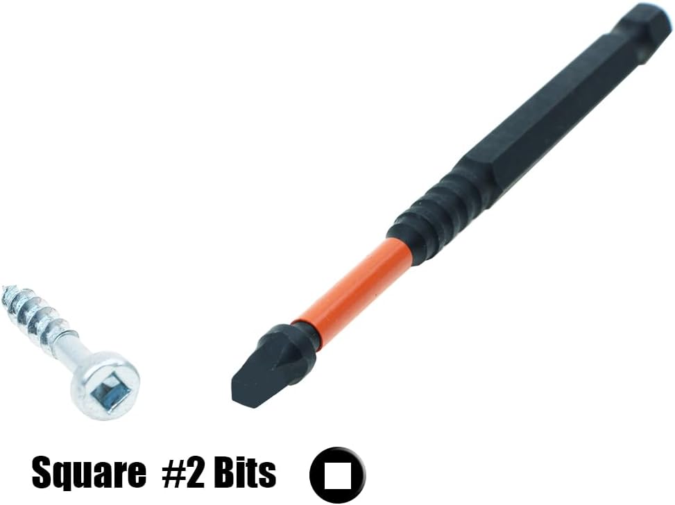 10 Pack #2 Square Driver Bits, 6-Inch Impact SQ2 Bits | Long-reach SQ2 Impact Driver Bits with Torsion Zones and Precision Tips for Pocket Hole Jigs