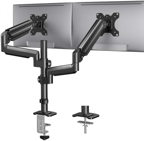 HUANUO Dual Monitor Mount up to 32 inches Screens, Taller Monitor Stand Hold 19.8lbs, Dual Monitor Arm Desk Mount Easy Adjustable with Tilt, Swivel, Rotation, VESA 75/100mm