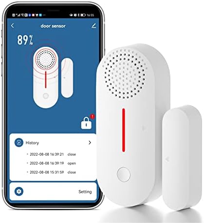WiFi Door Window Sensor Alarm: Smart Door Sensor, Magnetic Contact Sensor Wireless for Home Security Burglar Alert, 90db Alarm & App Notification, Door Open Sensor Compatible with Alexa (1-Pack)