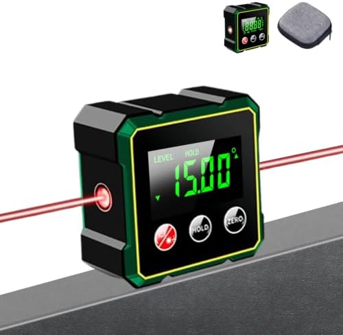 Digital Angle Finder with Electronic Laser Level,Inclinometer- 4-side Strong Magnetic Angle Gauge, Protractor,Finder Measuring Tool for Woodworking (Laser Level is Class II,Output<5mW)