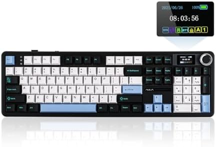 EPOMAKER X Aula F108 PRO Wireless Gaming Keyboard with Screen, 8000mAh Battery, 104 Hot-Swappable and Programmable Keys and Knob, RGB Backlight, for Mac/PC/Android (Blue&White&Black)