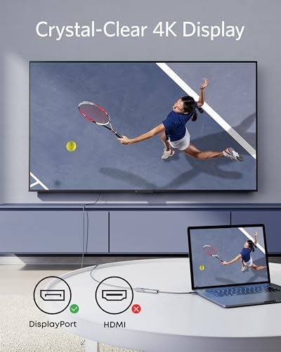 Anker USB-C to DisplayPort Adapter, Mirror or Extend up to 4K@60Hz Adapter | Aluminum, Portable, Connect to DisplayPort monitor, for MacBook Pro/Air, iPad Pro, XPS 15/13, Spectre, Surface, and More
